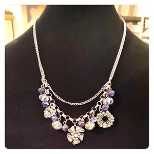 Blue n Gray Silvertone Bead Necklace/Choker